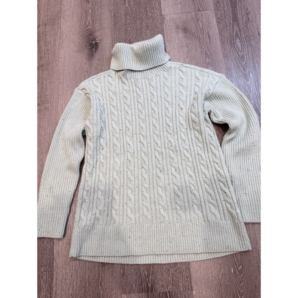 Talbots Women’s SZ Mp Sweater Green Turtleneck Cable Knit Cabin Cozy
